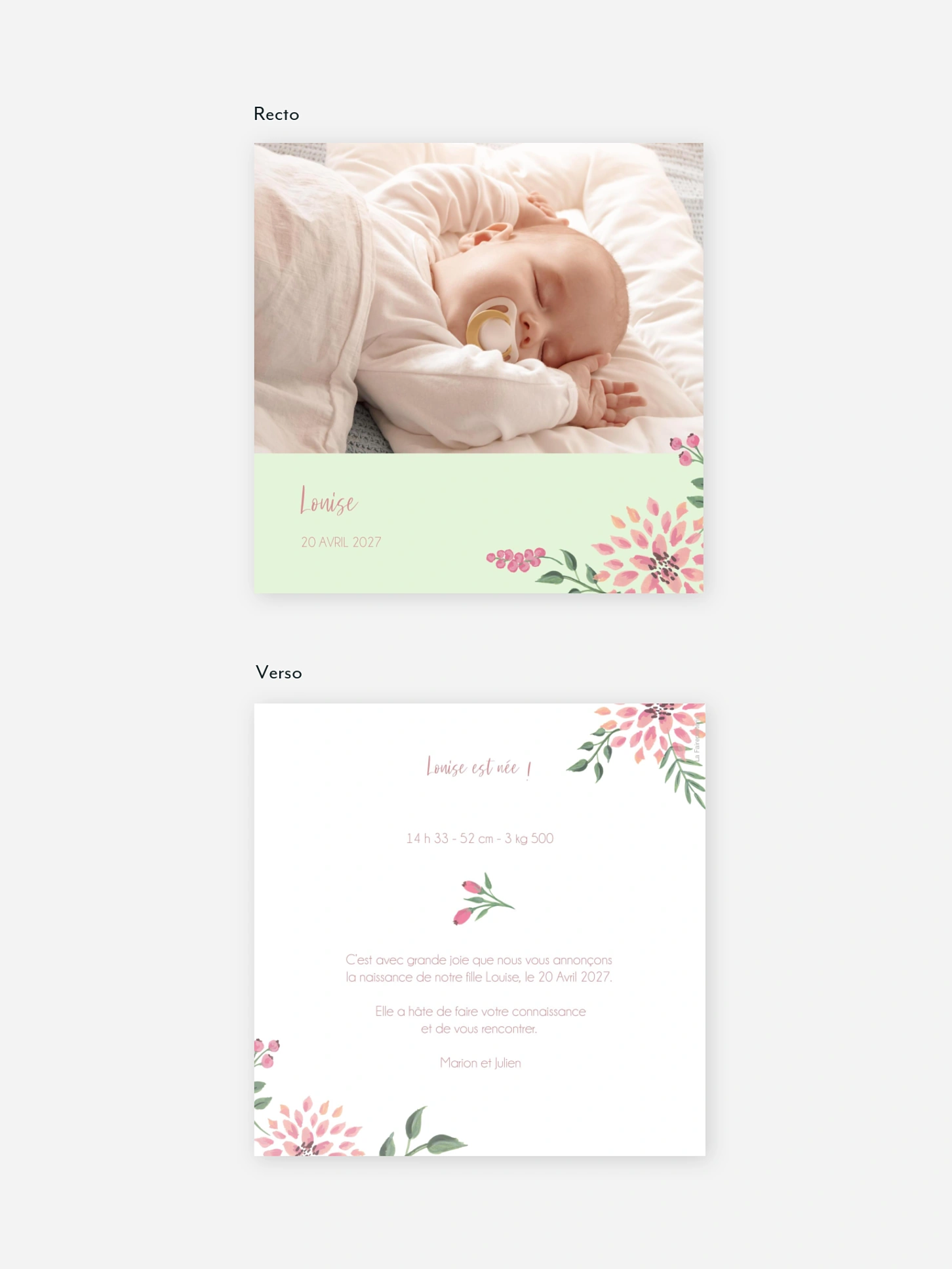 Faire-part naissance Poésie florale