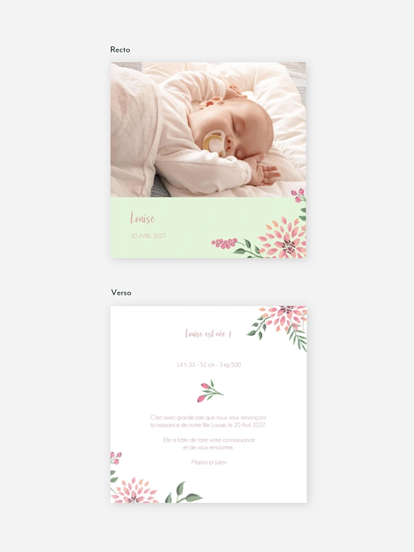 Faire-part naissance Poésie florale