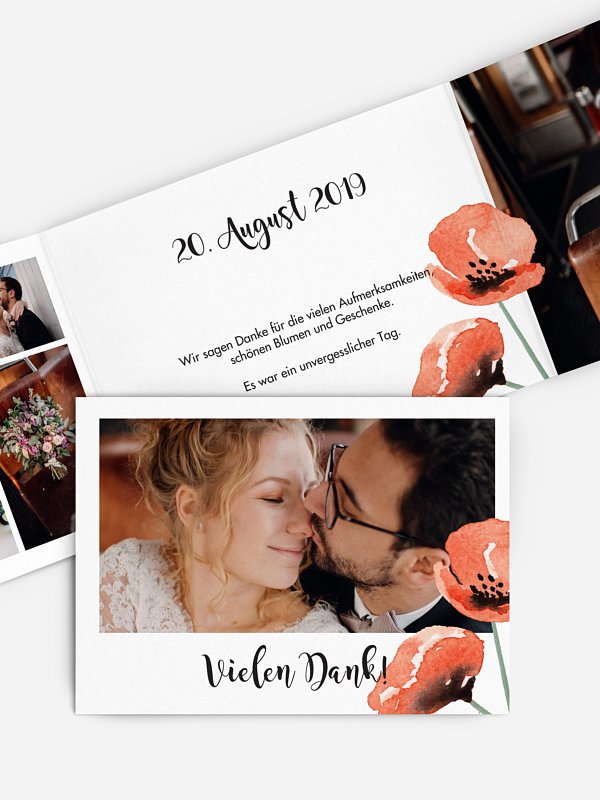 Dankeskarte Hochzeit Mohn Amour