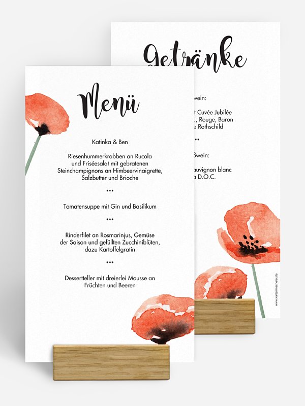 Menükarte Hochzeit Mohn Amour