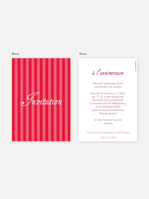 invitation anniversaire 40 Rayures