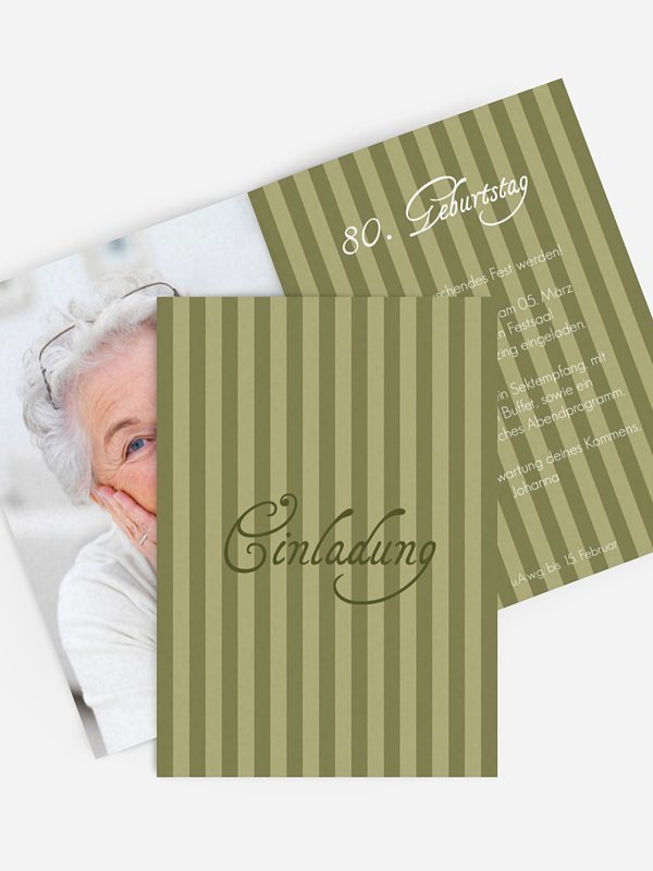 Einladung 80. Geburtstag Gestreift