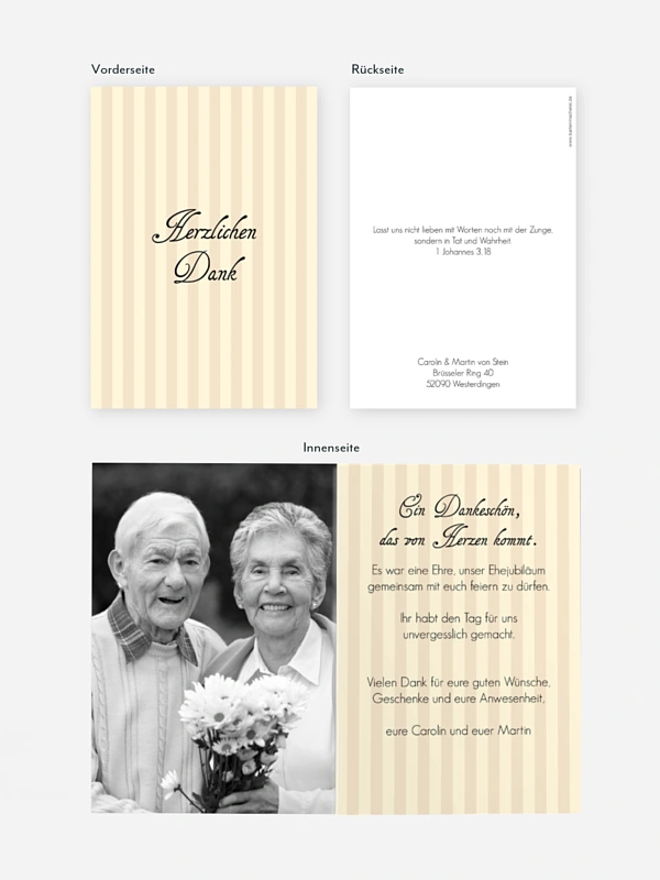 Danksagung zur Goldenen Hochzeit Gestreift