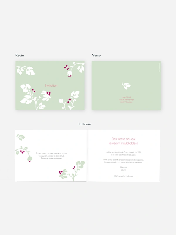 invitation anniversaire 30 Brindilles en fleurs