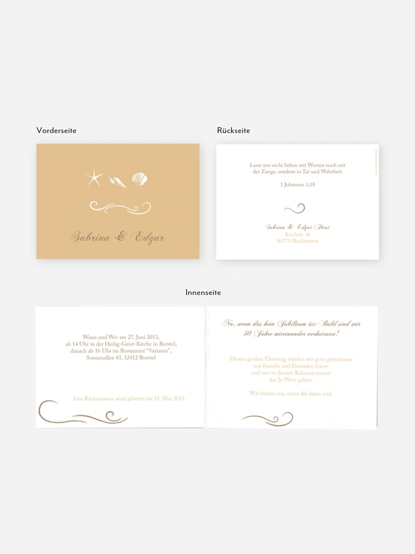 Einladung zur Goldenen Hochzeit Beach