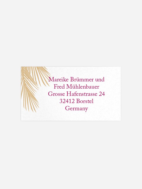 Empfängeraufkleber Hochzeit Palmenblatt