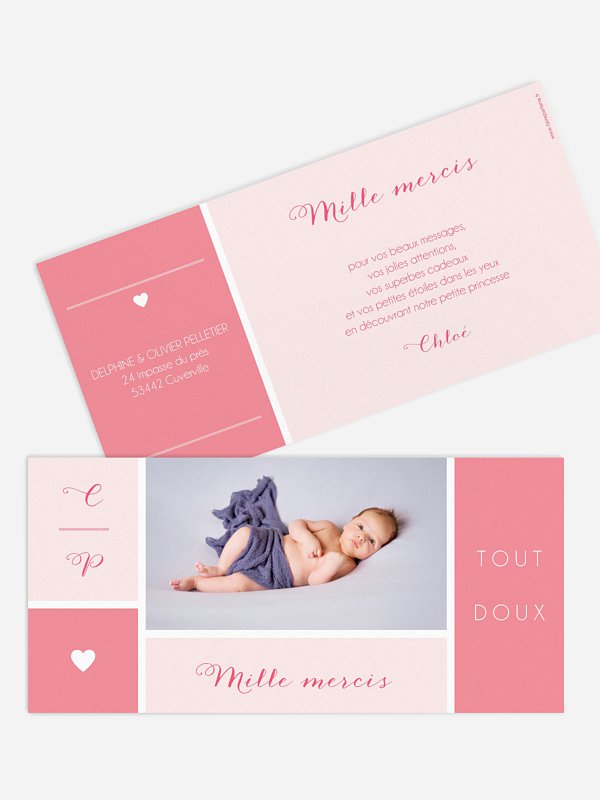 Carte remerciement naissance Temps du coeur