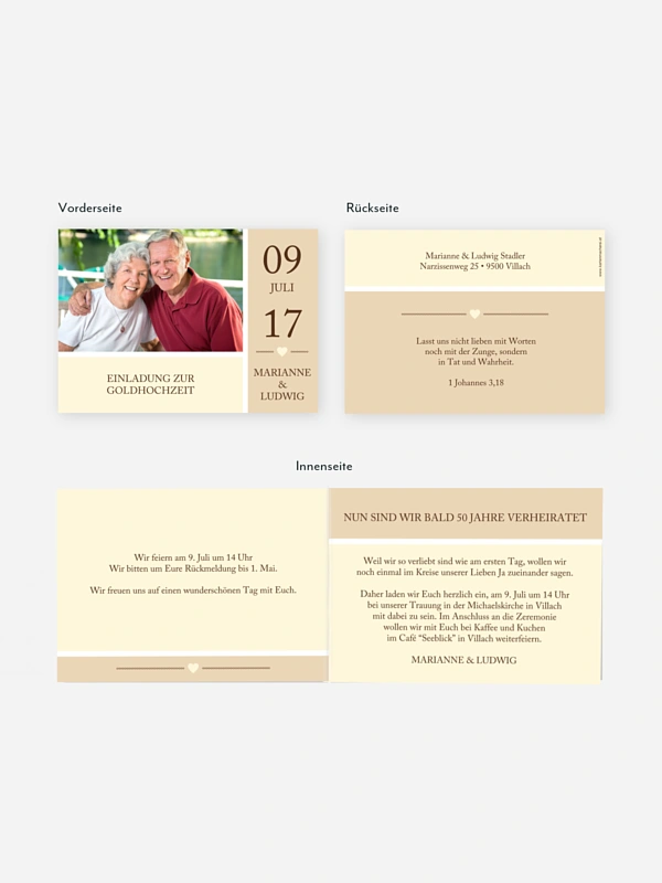 Einladung zur Goldenen Hochzeit Herzenszeit
