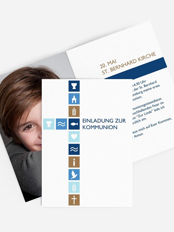 Kommunionseinladung Symbolkreuz