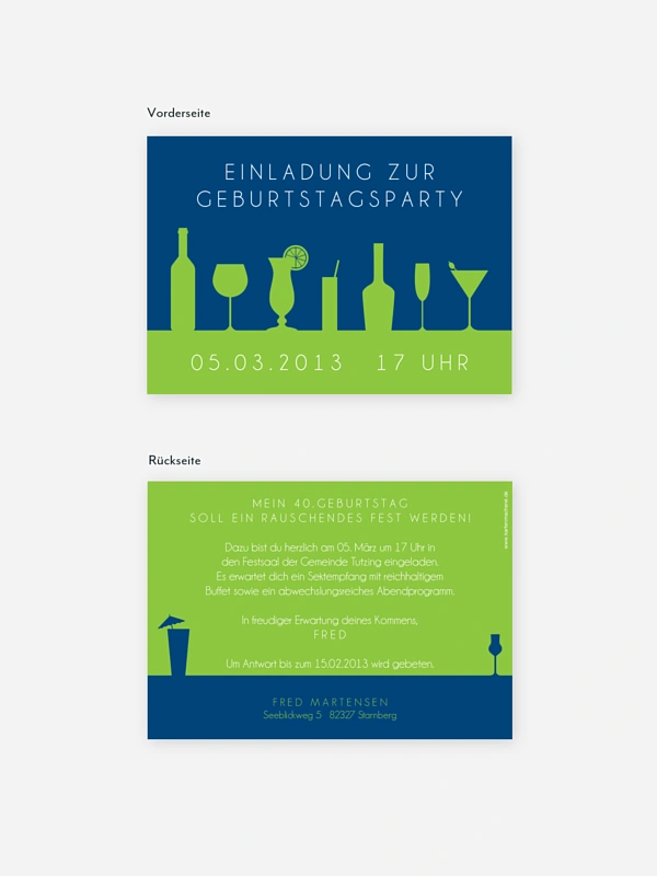 Einladung 40. Geburtstag Cocktailparty