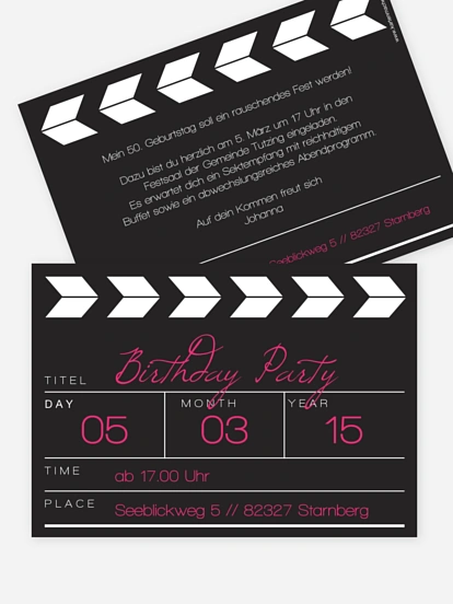 Einladung 50. Geburtstag Regieklappe
