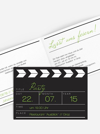 Partyeinladung Regieklappe
