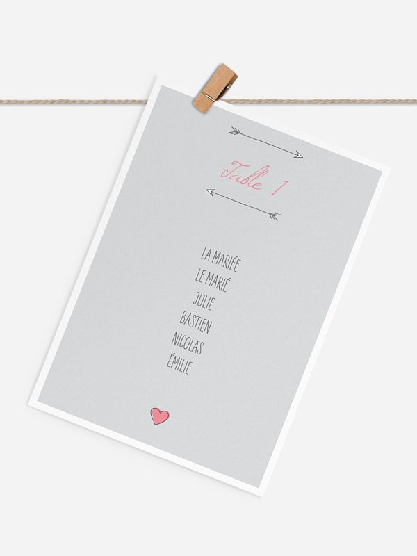Cartons plan de table mariage Flèche