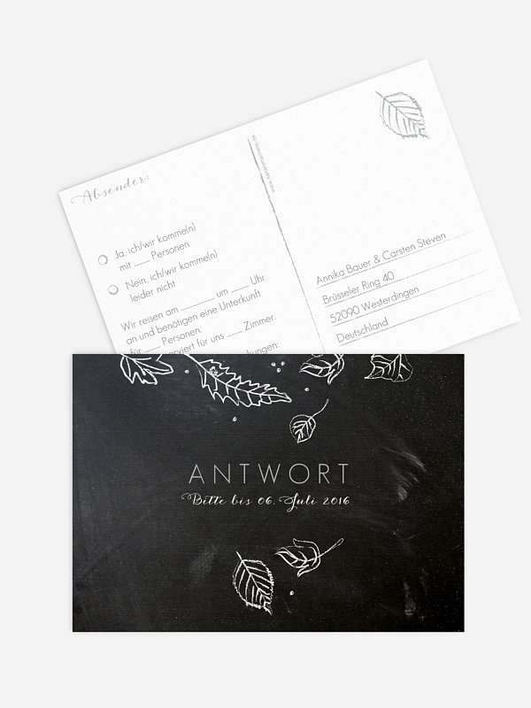 Antwortkarte Hochzeit Kreideblätter