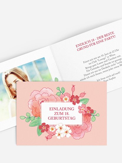 Einladung 18. Geburtstag Blütenpracht