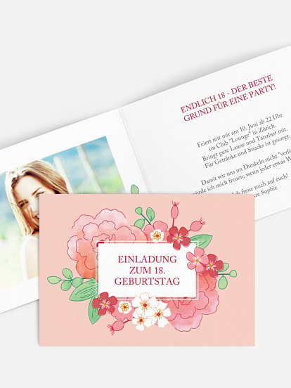 Einladung 18. Geburtstag Blütenpracht
