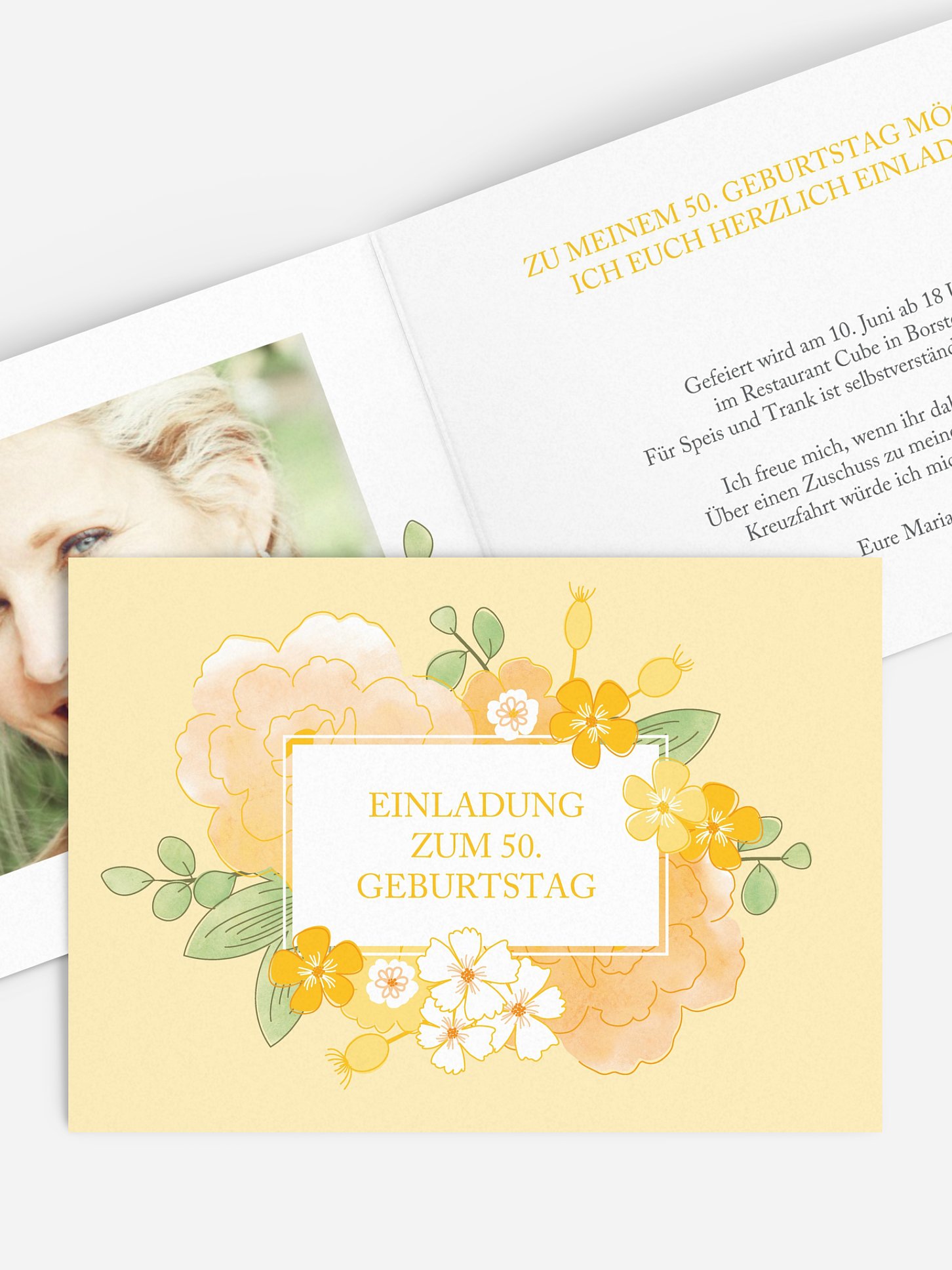 Einladung 50. Geburtstag Blütenpracht