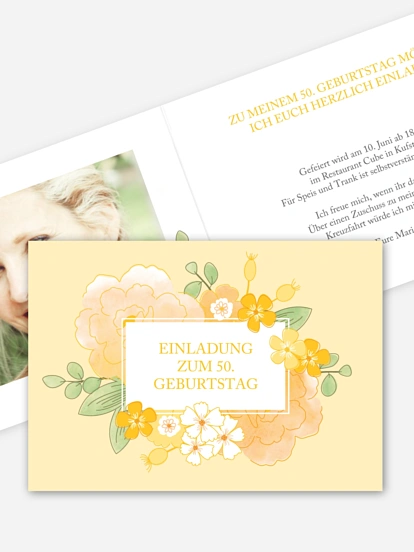 Einladung 50. Geburtstag Blütenpracht