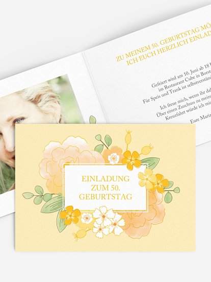 Einladung 50. Geburtstag Blütenpracht