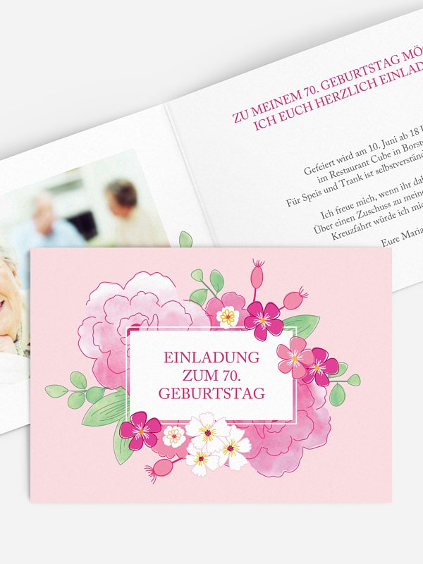 Einladungskarten 70. Geburtstag "Blütenpracht"