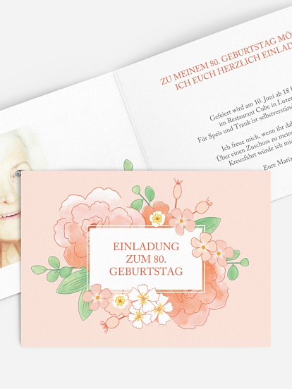 Einladung 80. Geburtstag Blütenpracht