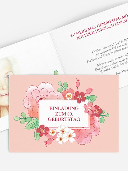 Einladung 80. Geburtstag Blütenpracht