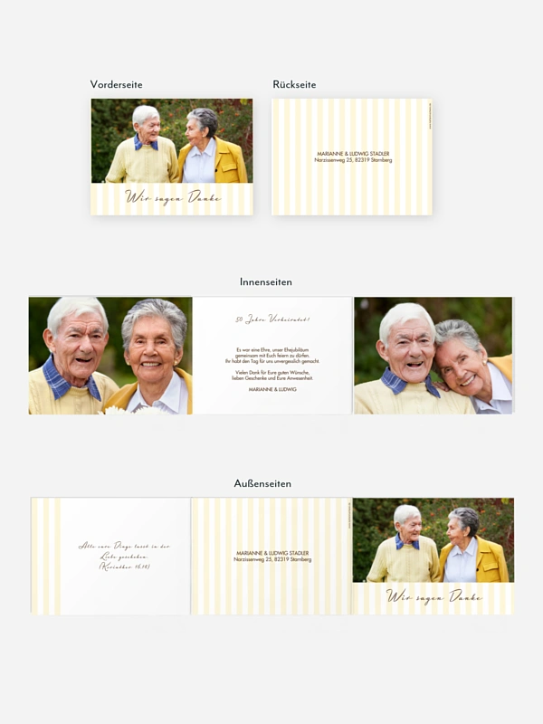 Danksagung zur Goldenen Hochzeit Gestreift