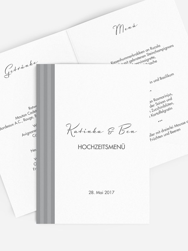 Menükarte Hochzeit Gestreift