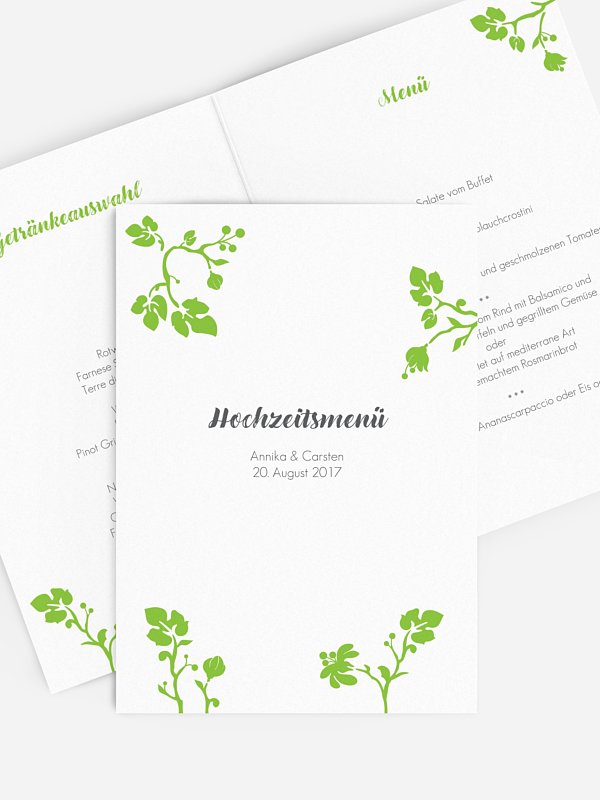 Menükarte Hochzeit Blattzart