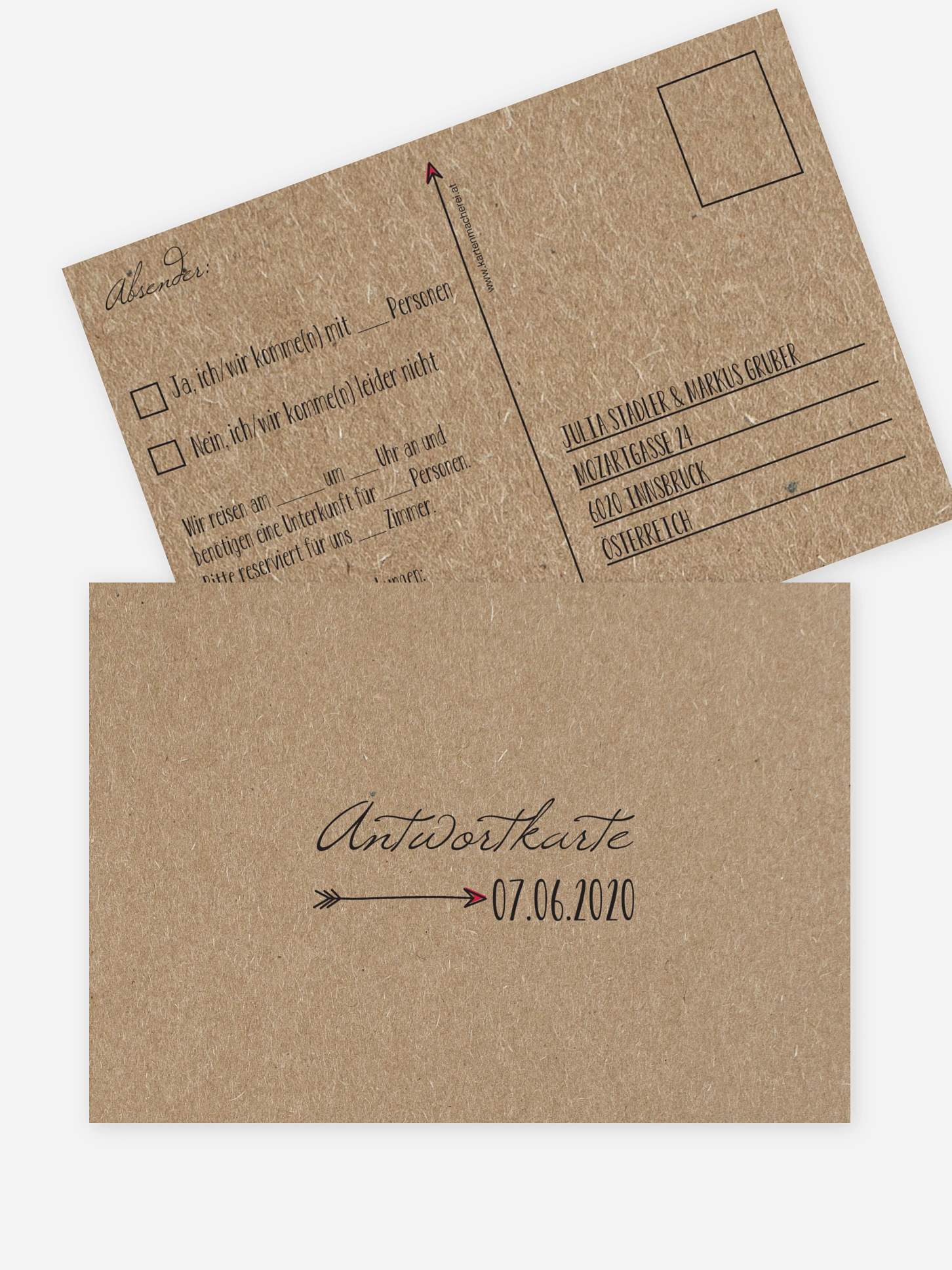 Antwortkarte Hochzeit Pfeil Kraftpapier