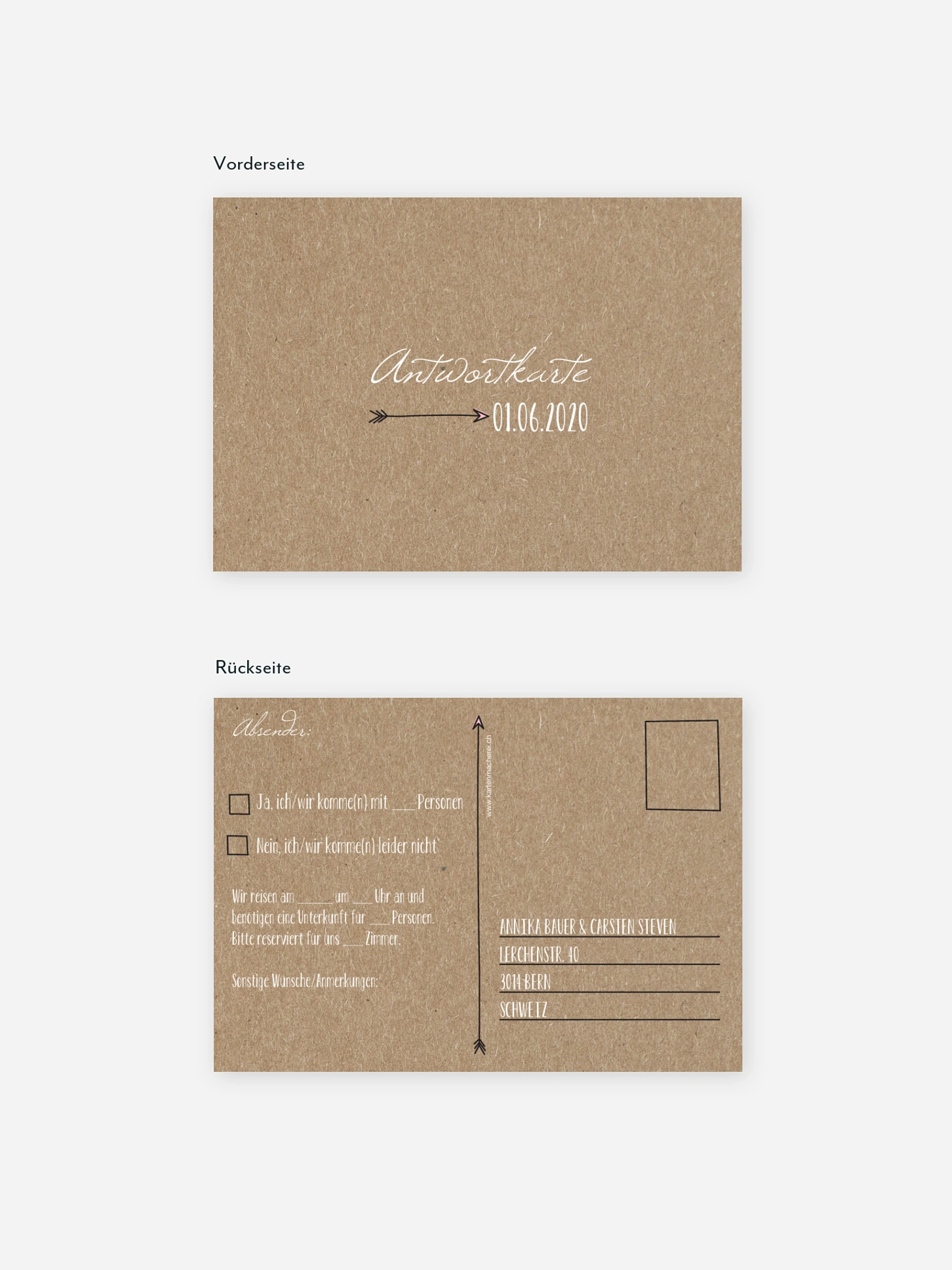 Antwortkarte Hochzeit Pfeil Kraftpapier