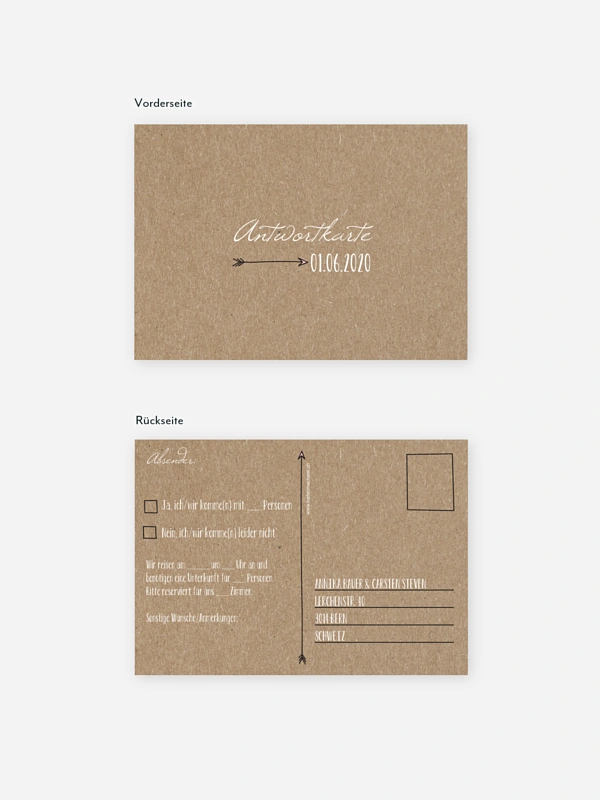 Antwortkarte Hochzeit Pfeil Kraftpapier