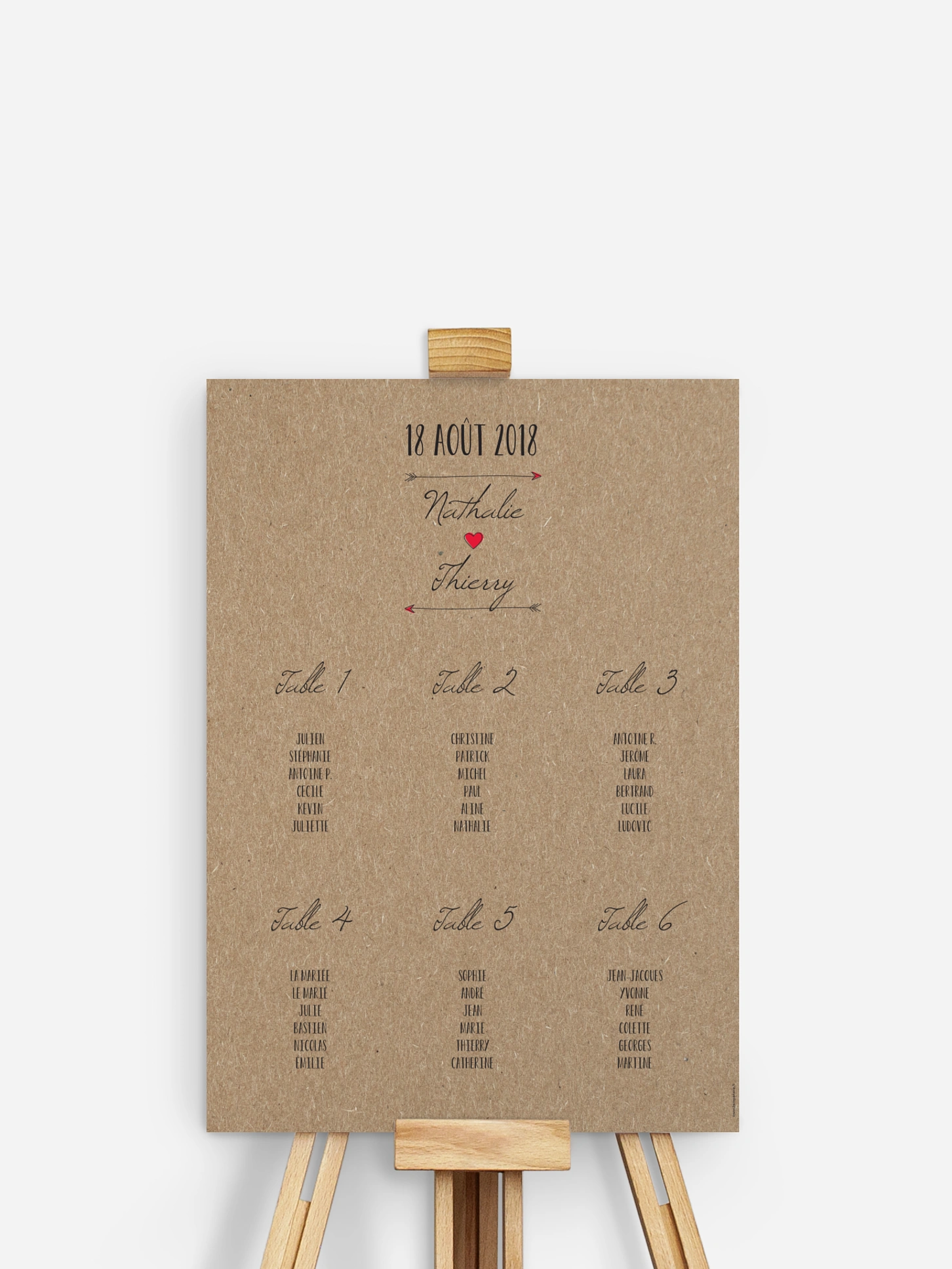 Poster plan de table mariage Flèche papier kraft
