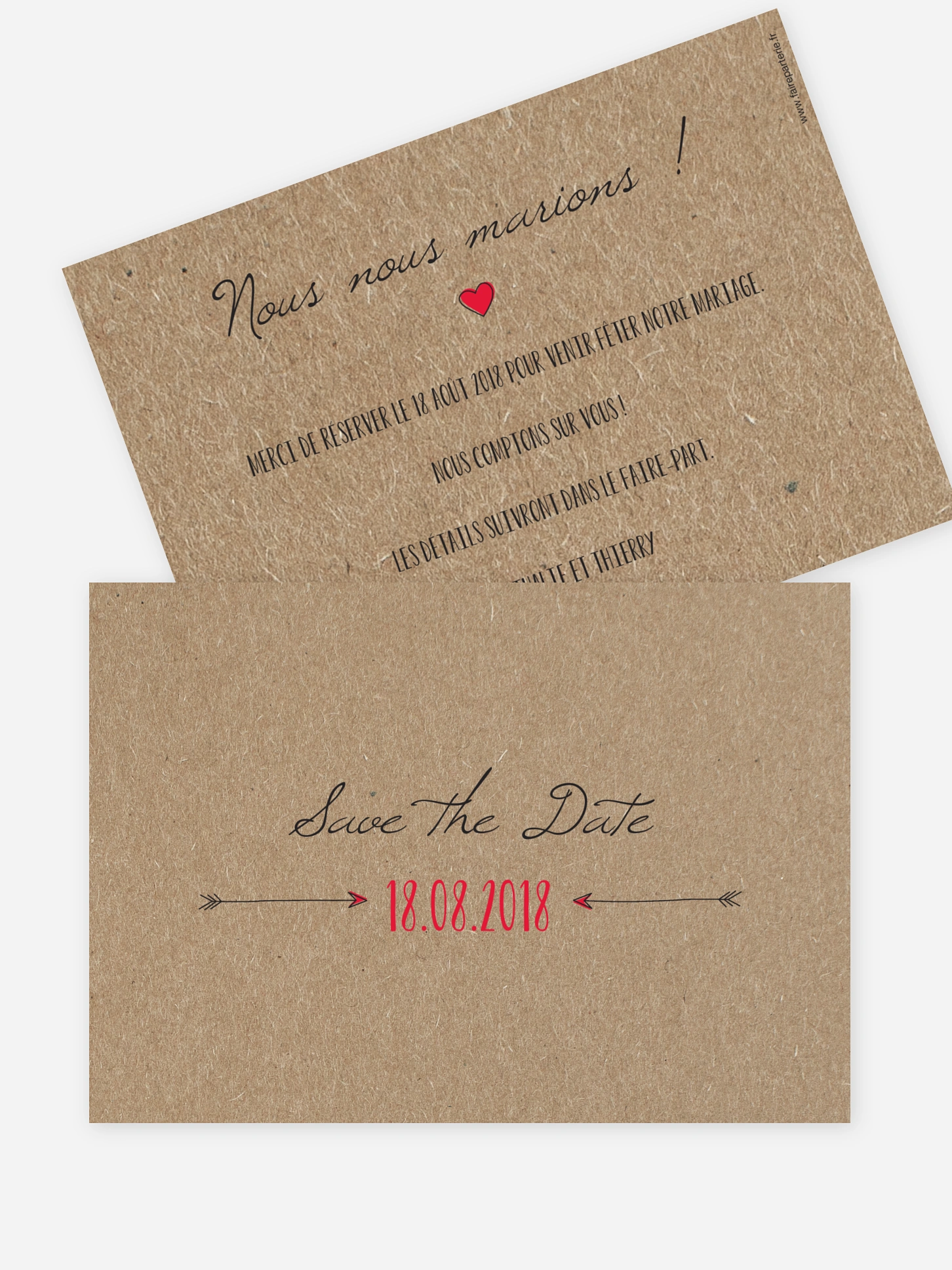 Save the date Flèche papier kraft