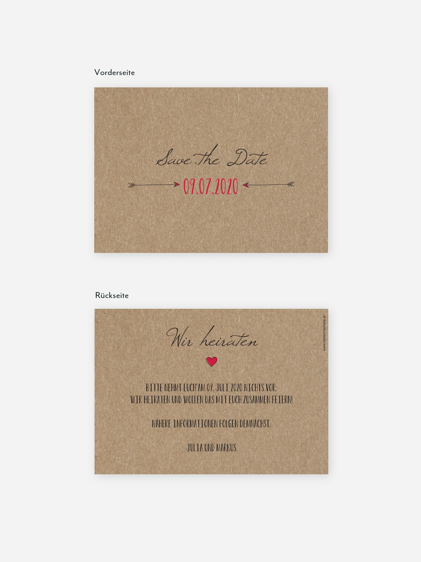Save-the-Date Karte Pfeil Kraftpapier