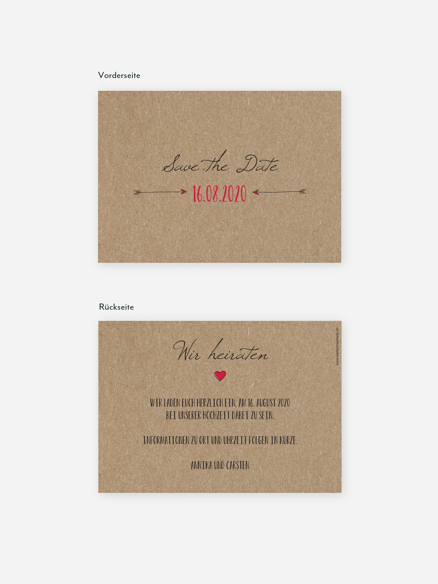 Save-the-Date Karte Pfeil Kraftpapier