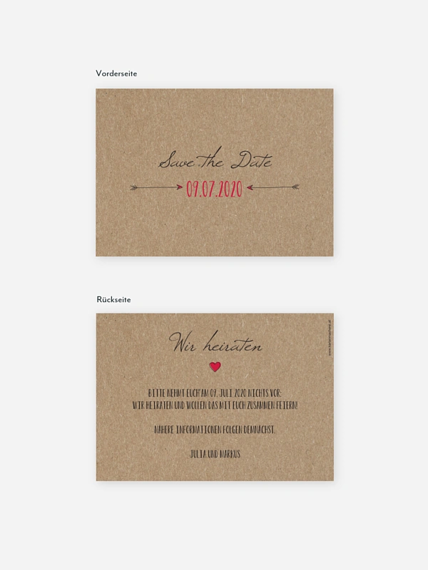 Save-the-Date Karte Pfeil Kraftpapier
