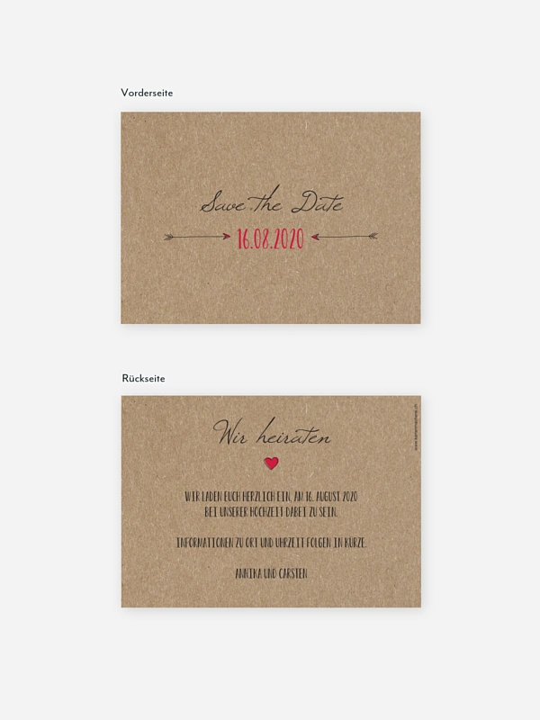 Save-the-Date Karte Pfeil Kraftpapier