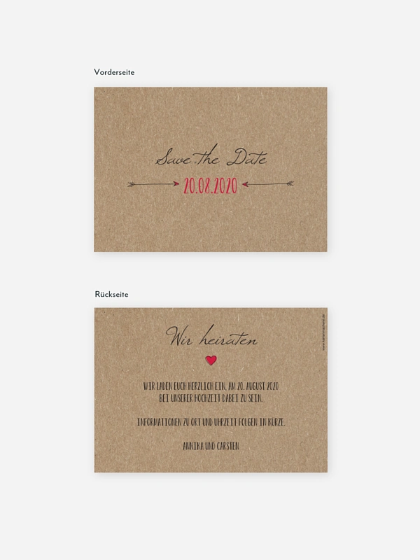Save-the-Date Karte Pfeil Kraftpapier