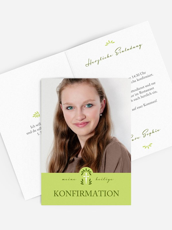 Konfirmationseinladung Blätterkreuz