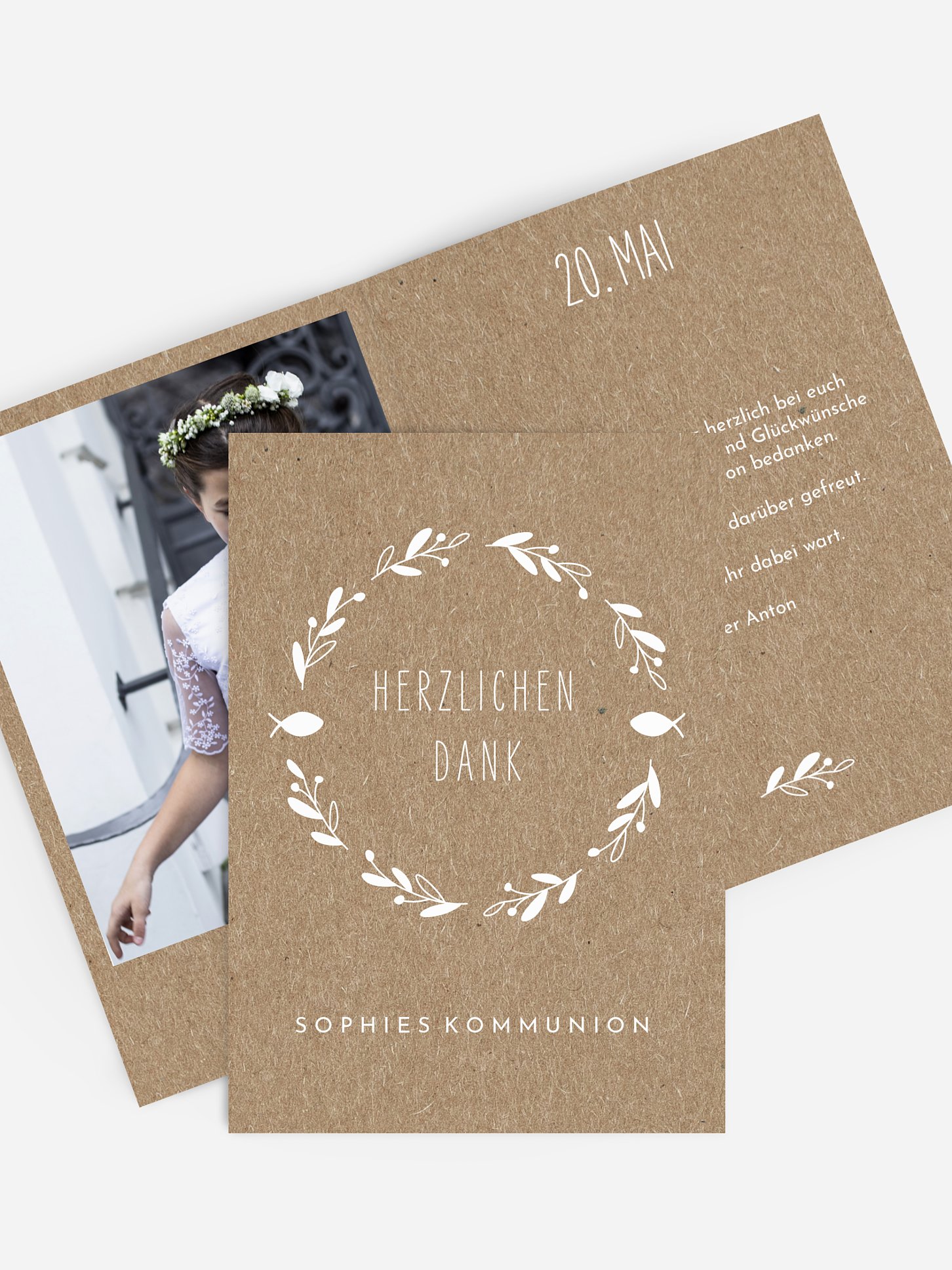 Danksagung Kommunion Floral Wreath Kraftpapier