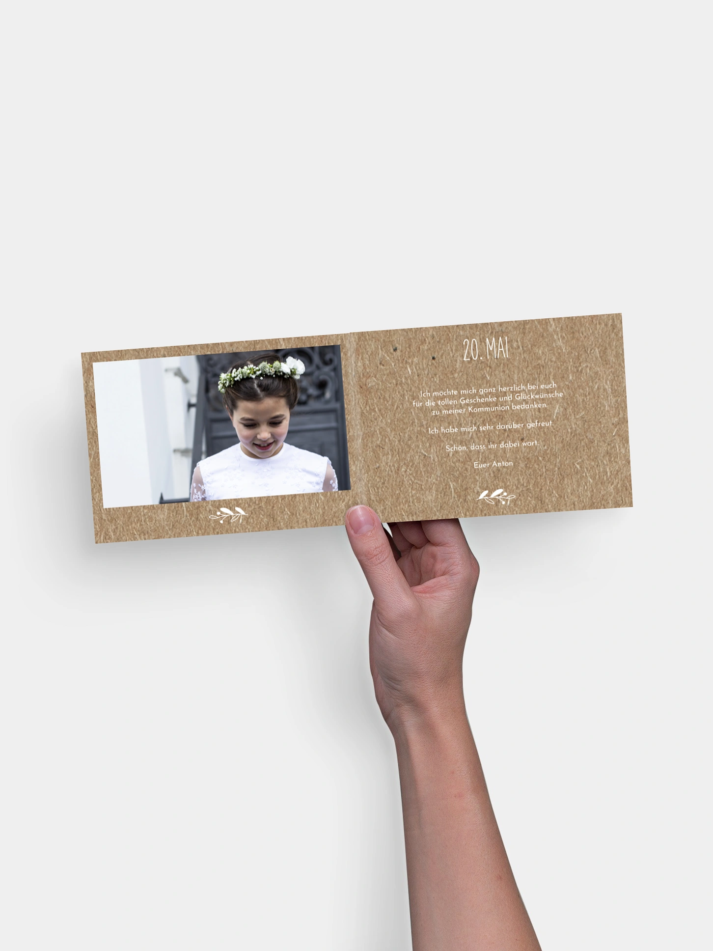 Danksagung Kommunion Floral Wreath Kraftpapier