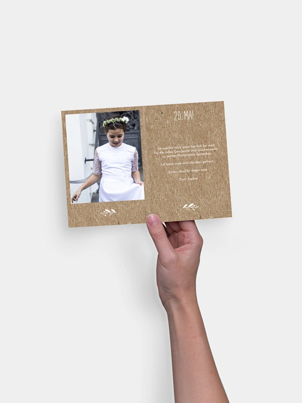 Danksagung Kommunion Floral Wreath Kraftpapier