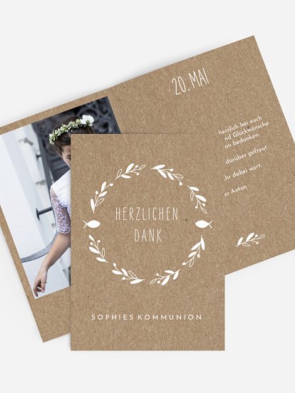 Danksagung Kommunion Floral Wreath Kraftpapier
