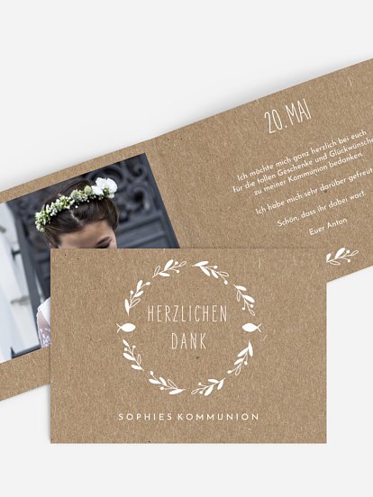 Danksagung Kommunion Floral Wreath Kraftpapier