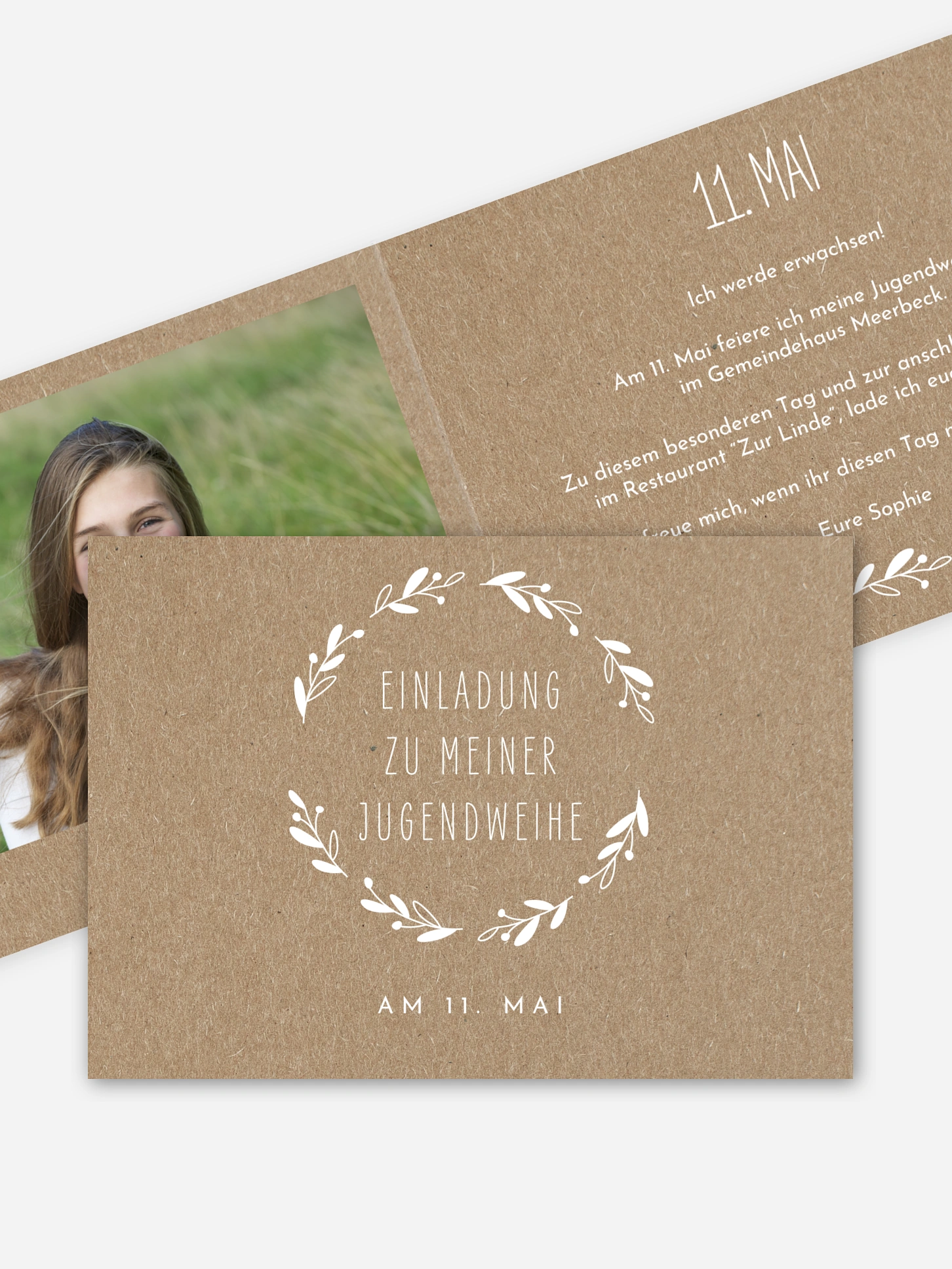 Einladung Firmung Floral Wreath Kraftpapier