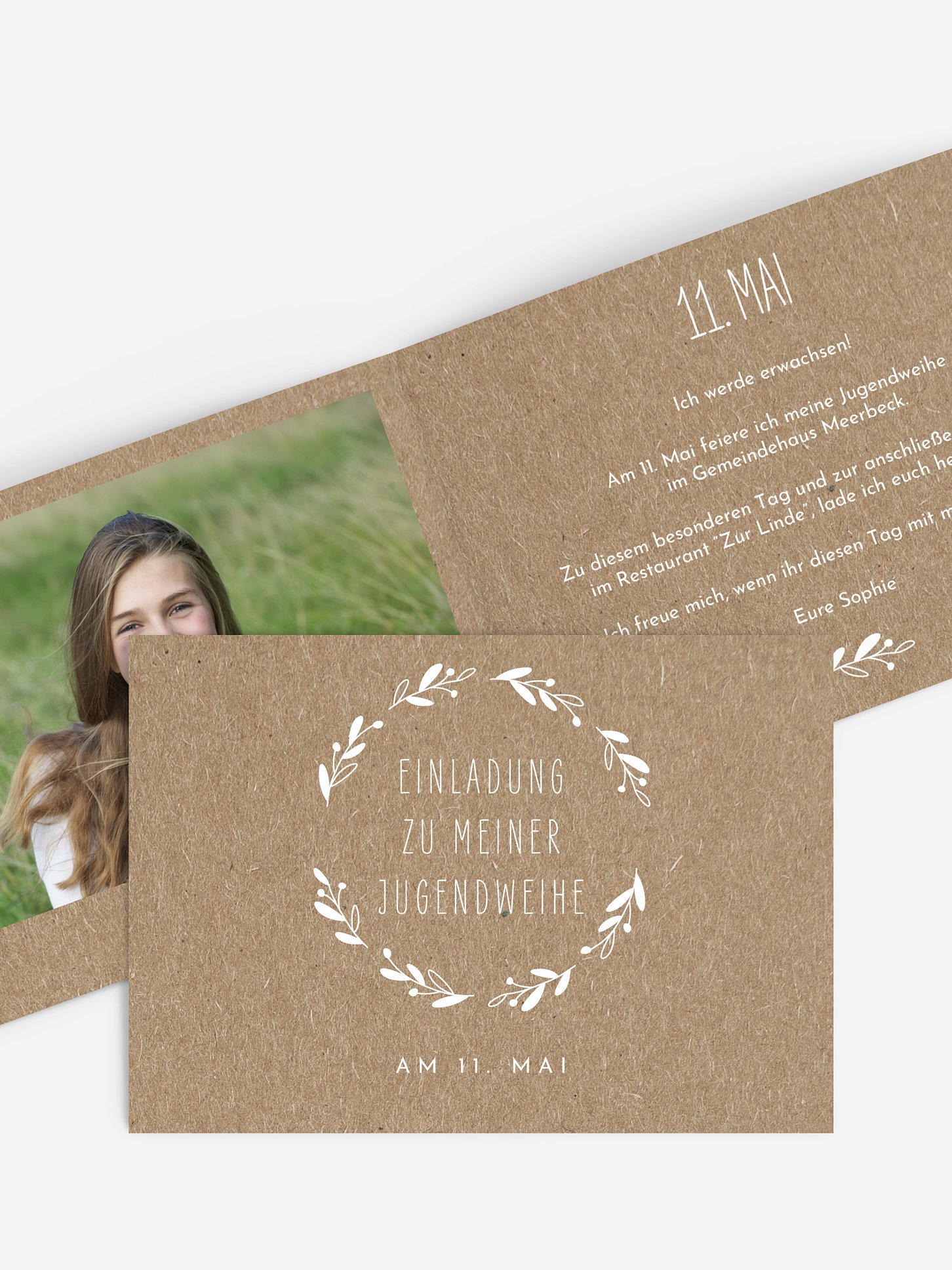 Einladung Firmung Floral Wreath Kraftpapier