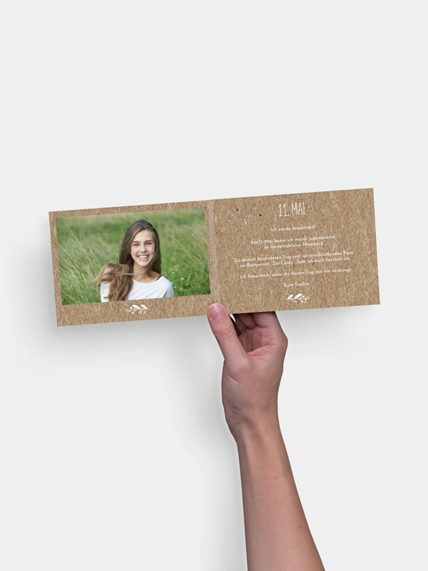 Einladung Firmung Floral Wreath Kraftpapier