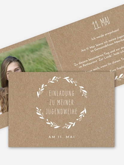 Einladung Firmung Floral Wreath Kraftpapier
