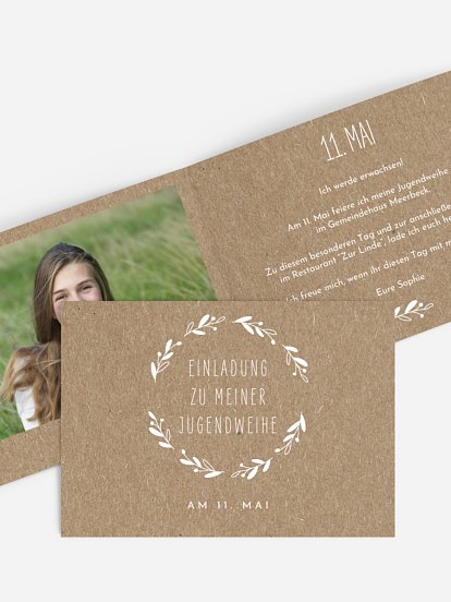 Einladung Firmung Floral Wreath Kraftpapier